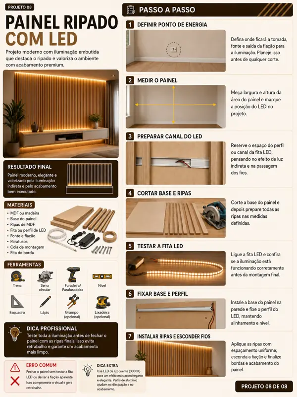 Painel ripado com LED — passo a passo